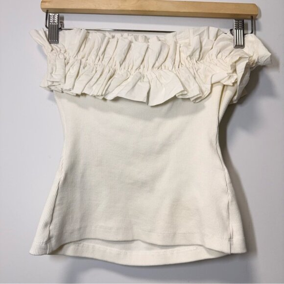 Anthropologie Maeve Poplin Ruffle Tube Top White size XS - Picture 2 of 7